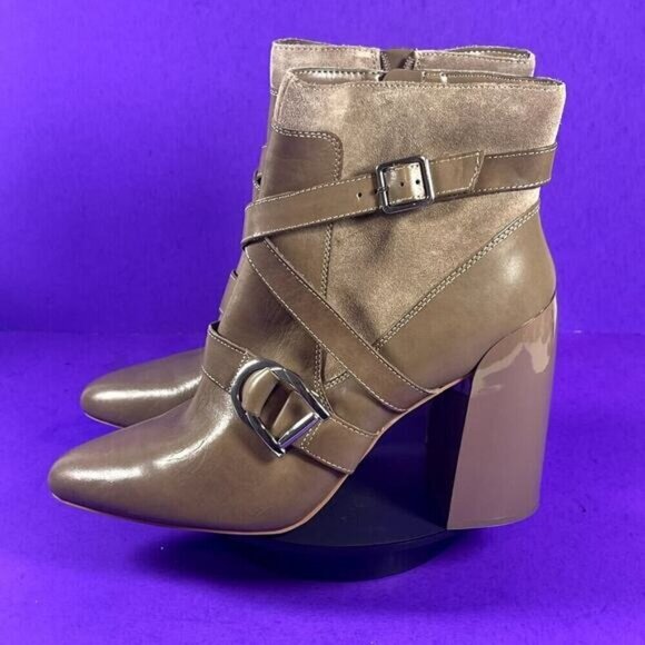 Vince Camuto Erillie Wild Mushroom Leather Moto Ankle Bootie Women's Size 11-NEW - Picture 3 of 7